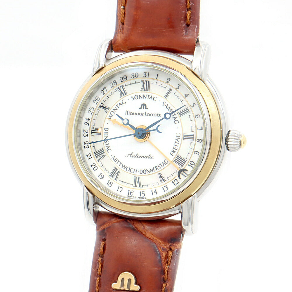 MAURICE LACROIX モーリスラクロア マスターピース ファイブハンズ 27294 デイデイト 50m防水 裏スケ 白 ホワイトシェル YGP イエローゴールド SS ステンレス 純正ベルト 純正尾錠 メンズ 自動巻き【6ヶ月保証】【腕時計】【中古】