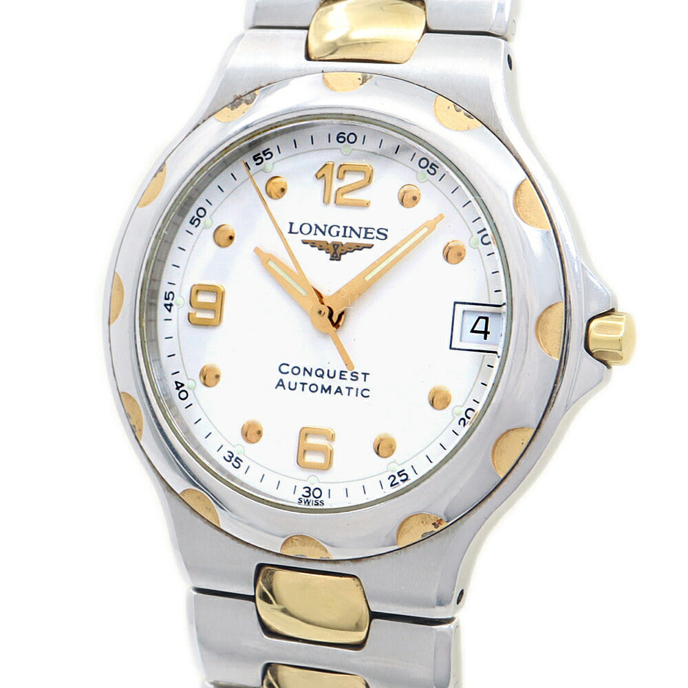 LONGINES ロンジン コンクエスト L1.635.3 デイト 白 ホワイト SS ステンレス YGP イエローゴールド コンビ メンズ 自動巻き【6ヶ月保証】【腕時計】【中古】