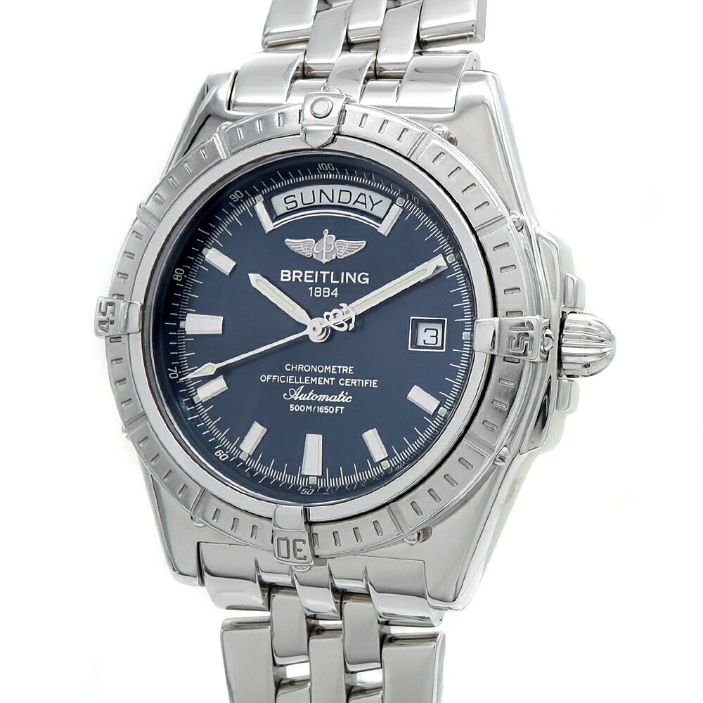 内部点検済 BREITLING ブライトリング ヘッドウィンド A45355 500m防水 デイデイト ネイビー SS ステンレス メンズ 自動巻き【6ヶ月保証】【腕時計】【中古】