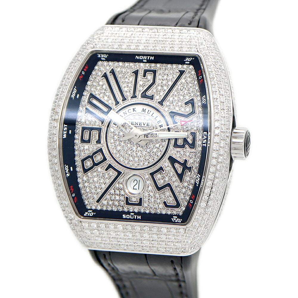 FRANCK MULLER フランクミュラー ヴァンガード ダイヤベゼル ダイヤ文字盤 V41SCDT ダイヤモンド デイト SS ステンレス 純正ベルト 純正バックル尾錠 アフターダイヤ メンズ 自動巻き【6ヶ月保証】【中古】【腕時計】