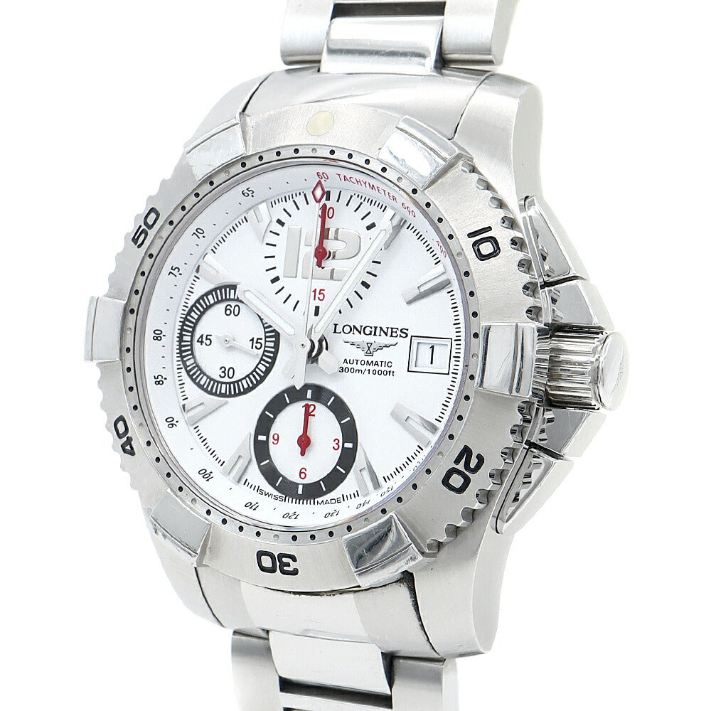 内部点検済 LONGINES ロンジン ハイドロコンクエスト クロノグラフ L3.651.4 デイト 300m防水 白 ホワイト SS ステンレス メンズ 自動巻き【6ヶ月保証】【腕時計】【中古】