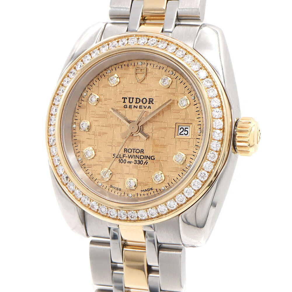 TUDOR チュードル チューダー クラシック ダイヤベゼル 22023 ダイヤモンド 10Pダイヤ デイト 100m防水 ゴールド YG イエローゴールド SS ステンレス コンビ レディース 自動巻き【6ヶ月保証】【腕時計】【中古】