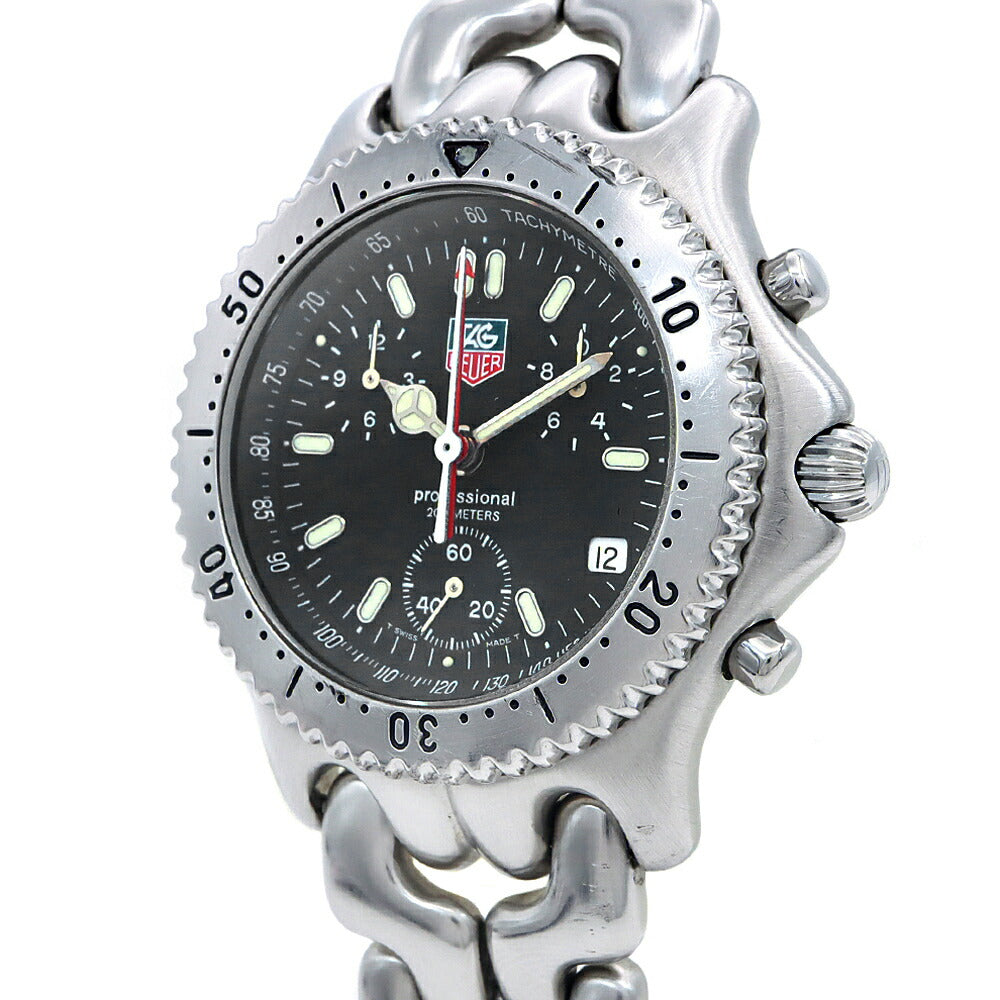 電池交換済 TAG Heuer タグホイヤー S/el セル プロフェッショナル クロノグラフ CG1110-0 デイト 200m防水 黒 ブラック SS ステンレス メンズ クォーツ【6ヶ月保証】【腕時計】【中古】