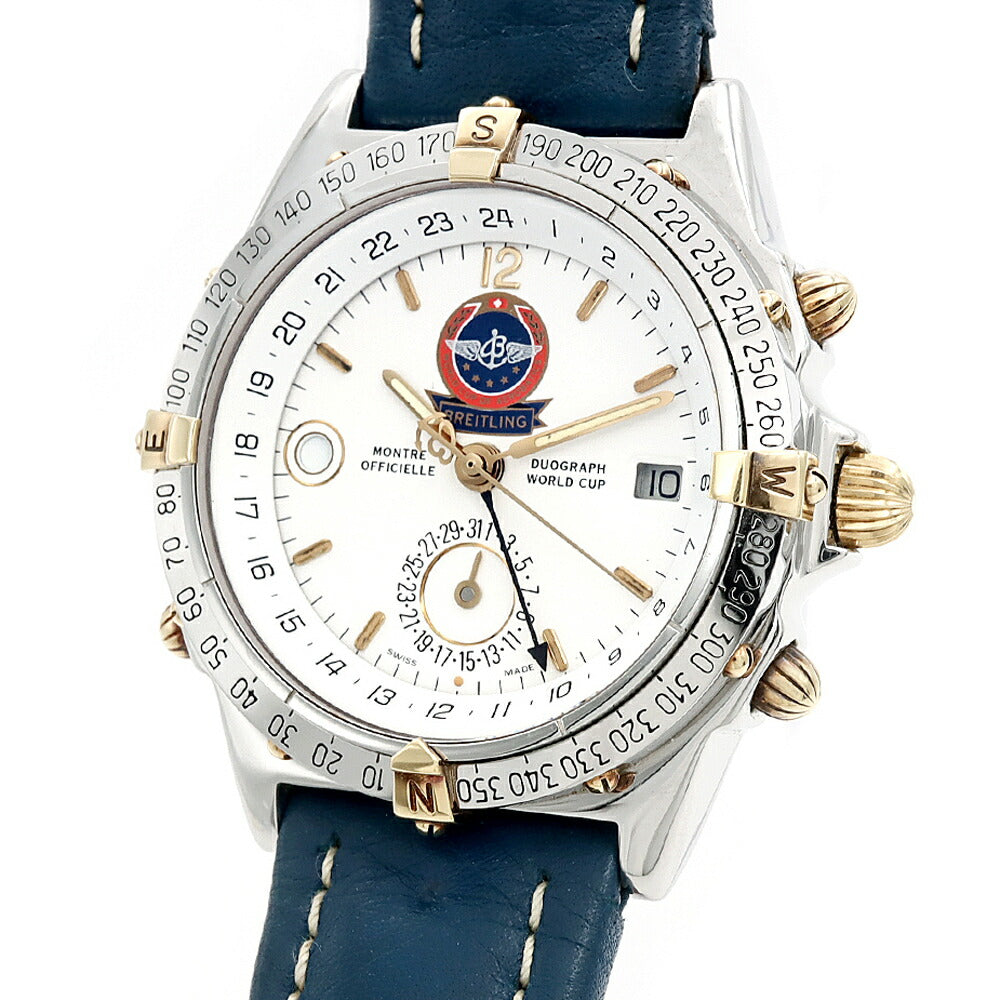 BREITLING ブライトリング デュオグラフ 1000本限定 B15508 クロノグラフ デイデイト 白 ホワイト YG イエローゴールド SS ステンレス コンビ 純正ベルト 純正尾錠 メンズ 自動巻き【6ヶ月保証】【腕時計】【中古】