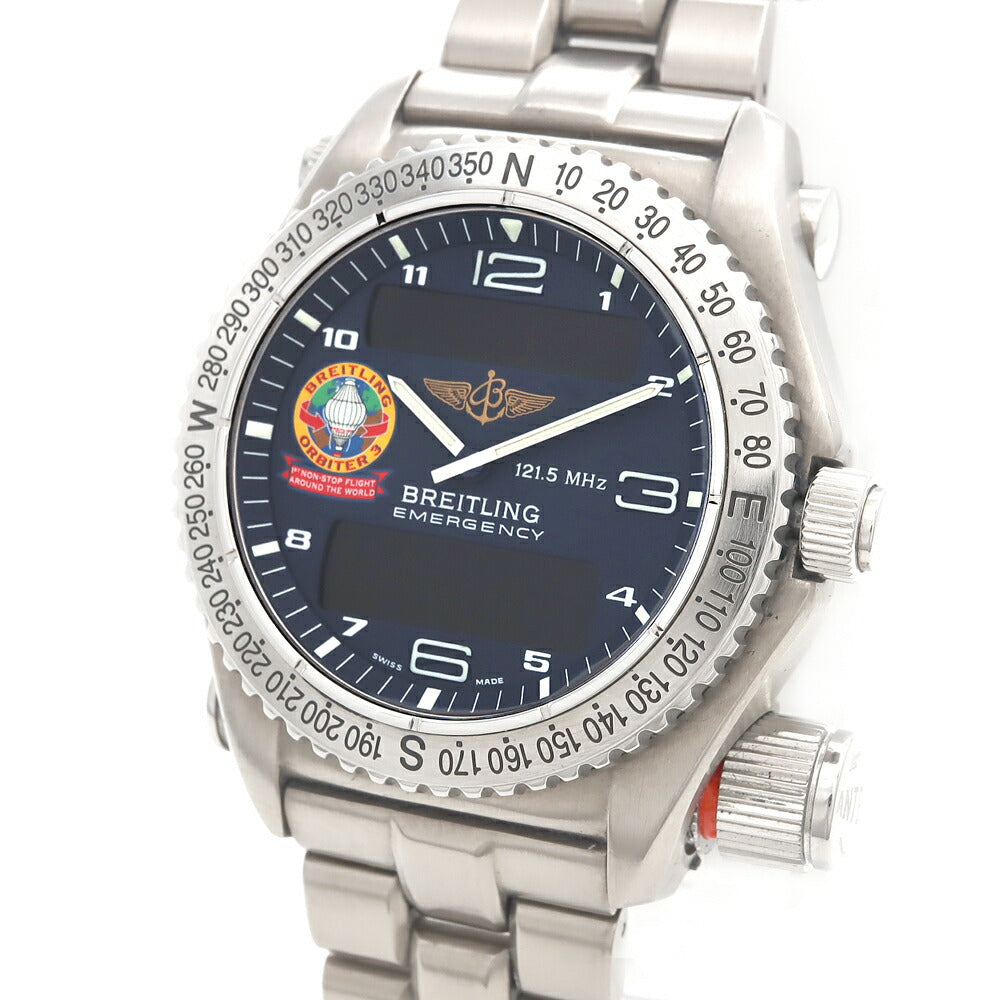 電池交換済 BREITLING ブライトリング エマージェンシー オービター 3 E56321 救難信号 デイデイト クロノグラフ 青 ブルー Ti チタン メンズ デジアナ クォーツ【6ヶ月保証】【腕時計】【中古】