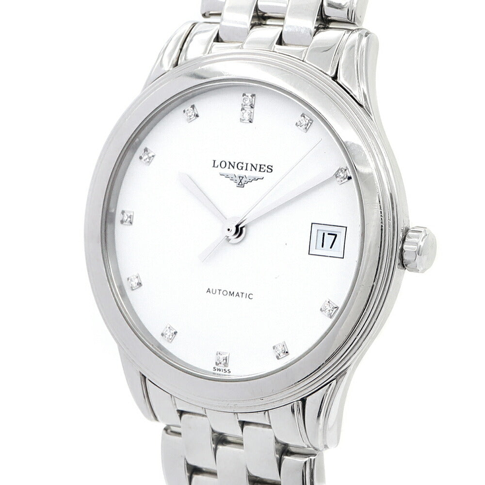 LONGINES ロンジン フラッグシップ L4.774.4 ダイヤモンド 12Pダイヤ 裏スケ デイト 30m防水 白 ホワイト SS ステンレス メンズ 自動巻き【6ヶ月保証】【腕時計】【中古】