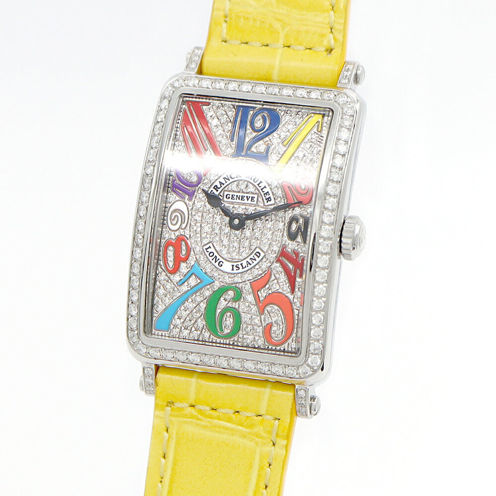 電池交換済 FRANCK MULLER フランクミュラー ロングアイランド ダイヤベゼル ダイヤ文字盤 952QZ ダイヤモンド SS ステンレス 純正ベルト 純正尾錠 アフターダイヤ レディース クォーツ【6ヶ月保証】【中古】【腕時計】
