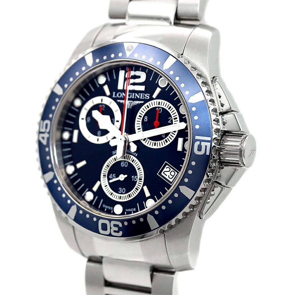 電池交換済 LONGINES ロンジン ハイドロコンクエスト L3.643.4.96.6 デイト 300m防水 青 ブルー SS ステンレス メンズ クォーツ【6ヶ月保証】【腕時計】【中古】