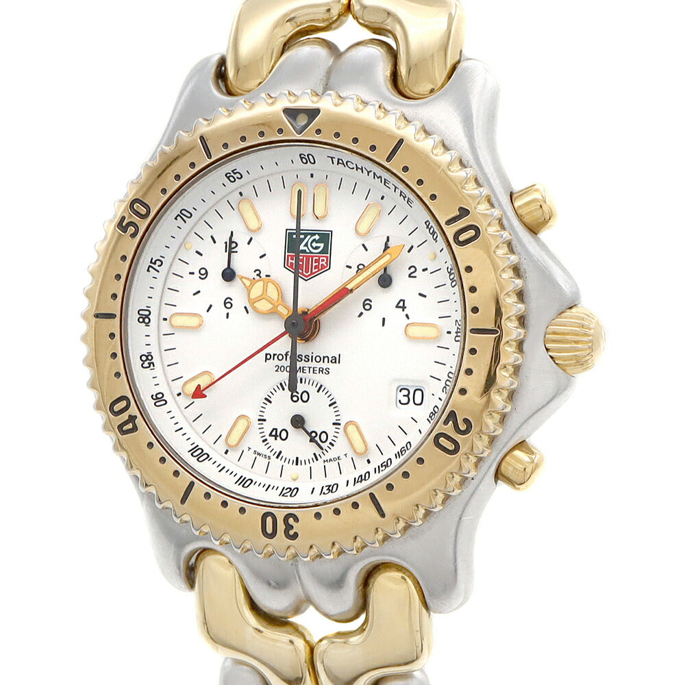電池交換済 TAG Heuer タグホイヤー S/el セル プロフェッショナル クロノグラフ CG1120-0 デイト 200m防水 白 ホワイト SS ステンレス メンズ クォーツ【6ヶ月保証】【腕時計】【中古】