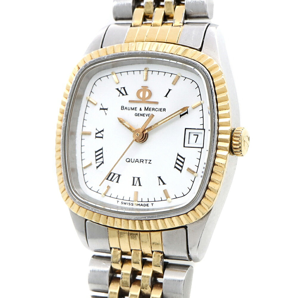電池交換済 BAUME&MERCIER ボーム&メルシェ 5821.018 デイト 白 ホワイト SS ステンレス YGP イエローゴールド コンビ レディース クォーツ【6ヶ月保証】【腕時計】【中古】