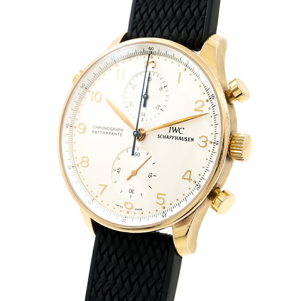 IWC インターナショナルウォッチカンパニー ポルトギーゼ クロノグラフ ラトラパンテ IW371204 スプリットセコンド シルバー K18YG イエローゴールド 純正ラバーベルト 純正尾錠 メンズ 手巻き【6ヶ月保証】【腕時計】【中古】
