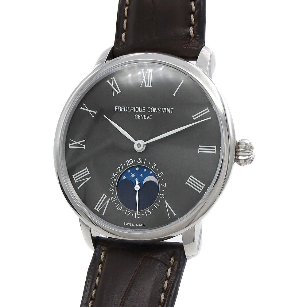 内部点検済 FREDERIQUE CONSTANT フレデリックコンスタント スリムライン FC-705X4S4/5/6 デイト ムーンフェイズ 裏スケ グレー SS ステンレス 純正ベルト 純正尾錠 メンズ 自動巻き【6ヶ月保証】【腕時計】【中古】