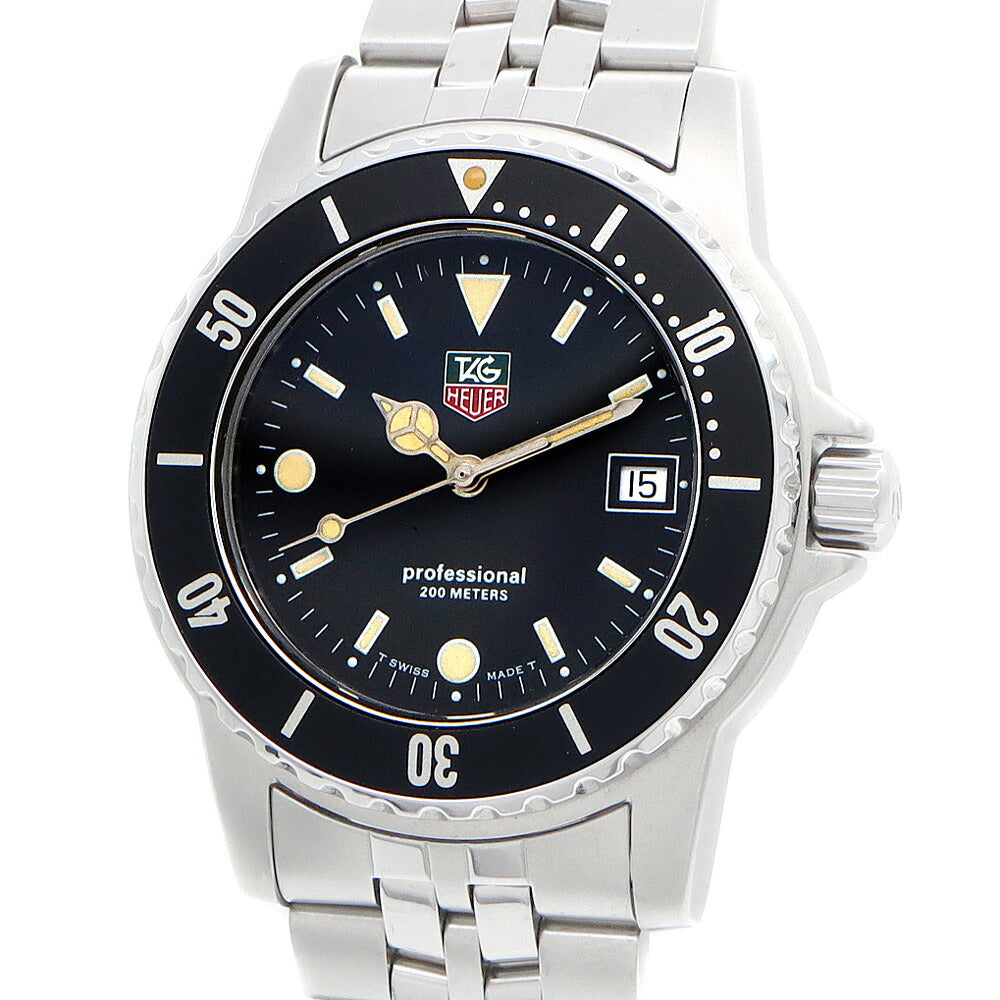 電池交換済 TAG Heuer タグホイヤー プロフェッショナル 1500シリーズ WD1210-D0 デイト 200m防水 黒 ブラック トリチウム SS ステンレス メンズ クォーツ【6ヶ月保証】【腕時計】【中古】