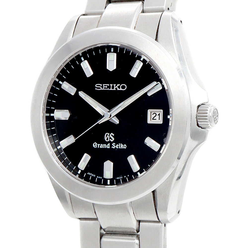 電池交換済 SEIKO セイコー GS グランドセイコー 8J56-8020 デイト 黒 ブラック SS ステンレス メンズ クォーツ【6ヶ月保証】【腕時計】【中古】