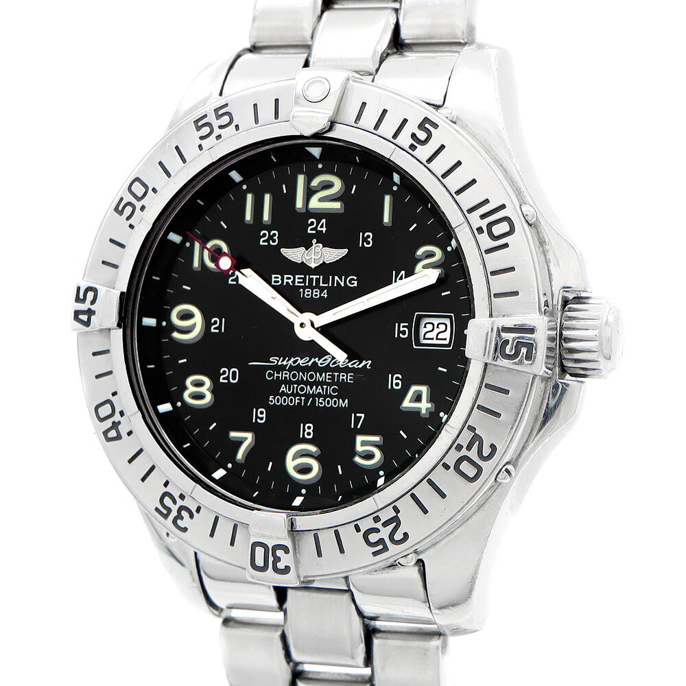 BREITLING ブライトリング スーパーオーシャン A17360 デイト 1500m防水 黒 ブラック SS ステンレス メンズ 自動巻き【6ヶ月保証】【腕時計】【中古】