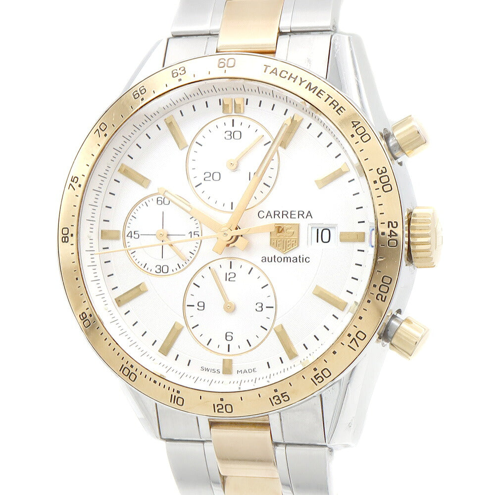 TAG Heuer タグホイヤー カレラ キャリバー16 クロノグラフ CV2050 BD0789 デイト スモールセコンド 50m防水 裏スケ タキメーター 白 ホワイト SS ステンレス YGP イエローゴールド コンビ メンズ 自動巻き【6ヶ月保証】【腕時計】【中古】