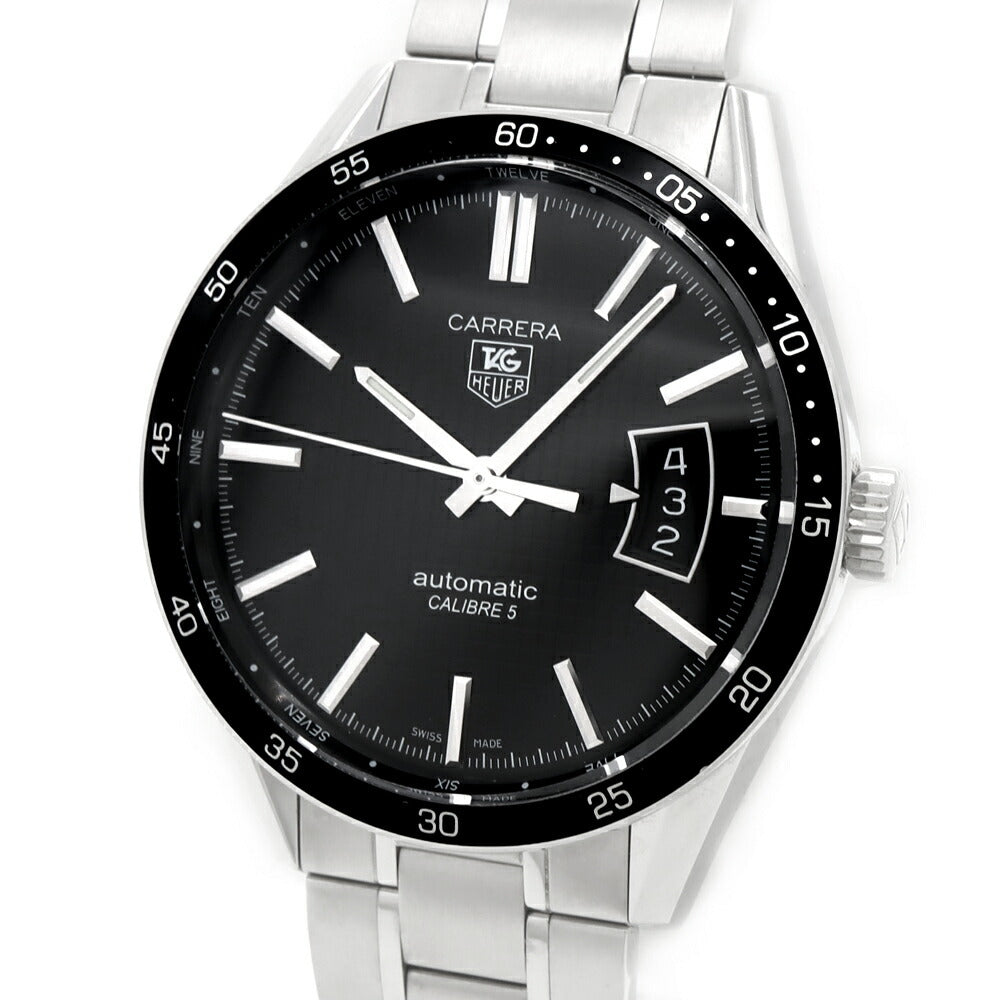 TAG Heuer タグホイヤー カレラ キャリバー5 WV211M デイト 100m防水 裏スケ 黒 ブラック SS ステンレス メンズ 自動巻き【6ヶ月保証】【腕時計】【中古】