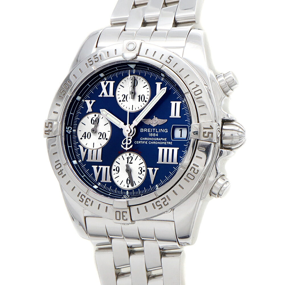 BREITLING ブライトリング クロノ コックピット A13358 クロノグラフ デイト 100m防水 青 ブルー SS ステンレス メンズ 自動巻き【6ヶ月保証】【腕時計】【中古】