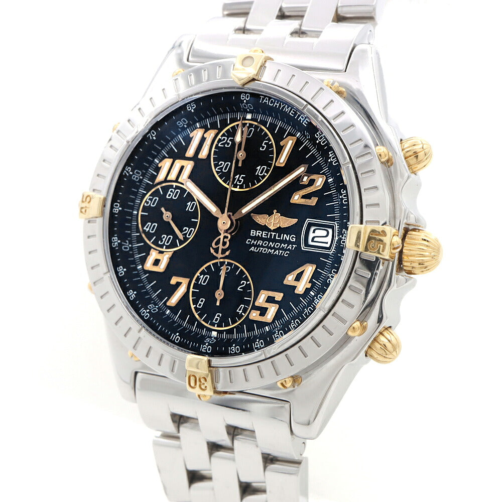 BREITLING ブライトリング クロノマット クロノグラフ B13350 デイト スモールセコンド 100m防水 黒 ブラック SS ステンレス YG イエローゴールド コンビ メンズ 自動巻き【6ヶ月保証】【腕時計】【中古】