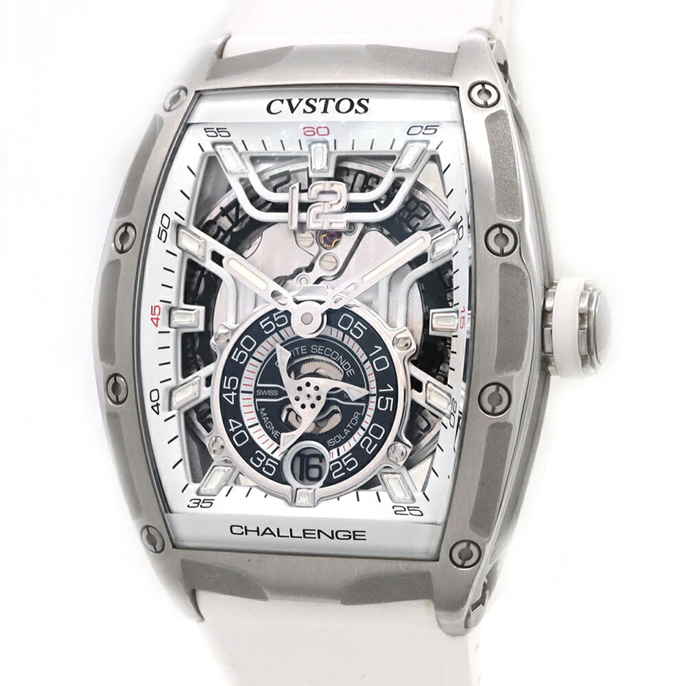 CVSTOS クストス チャレンジ ジェットライナーII P-S オートマティック THIRTY6 CVT-36-JET2-PS ST デイト スケルトン 白 ホワイト SS ステンレス 純正ベルト 純正尾錠 メンズ 自動巻き【6ヶ月保証】【腕時計】【中古】