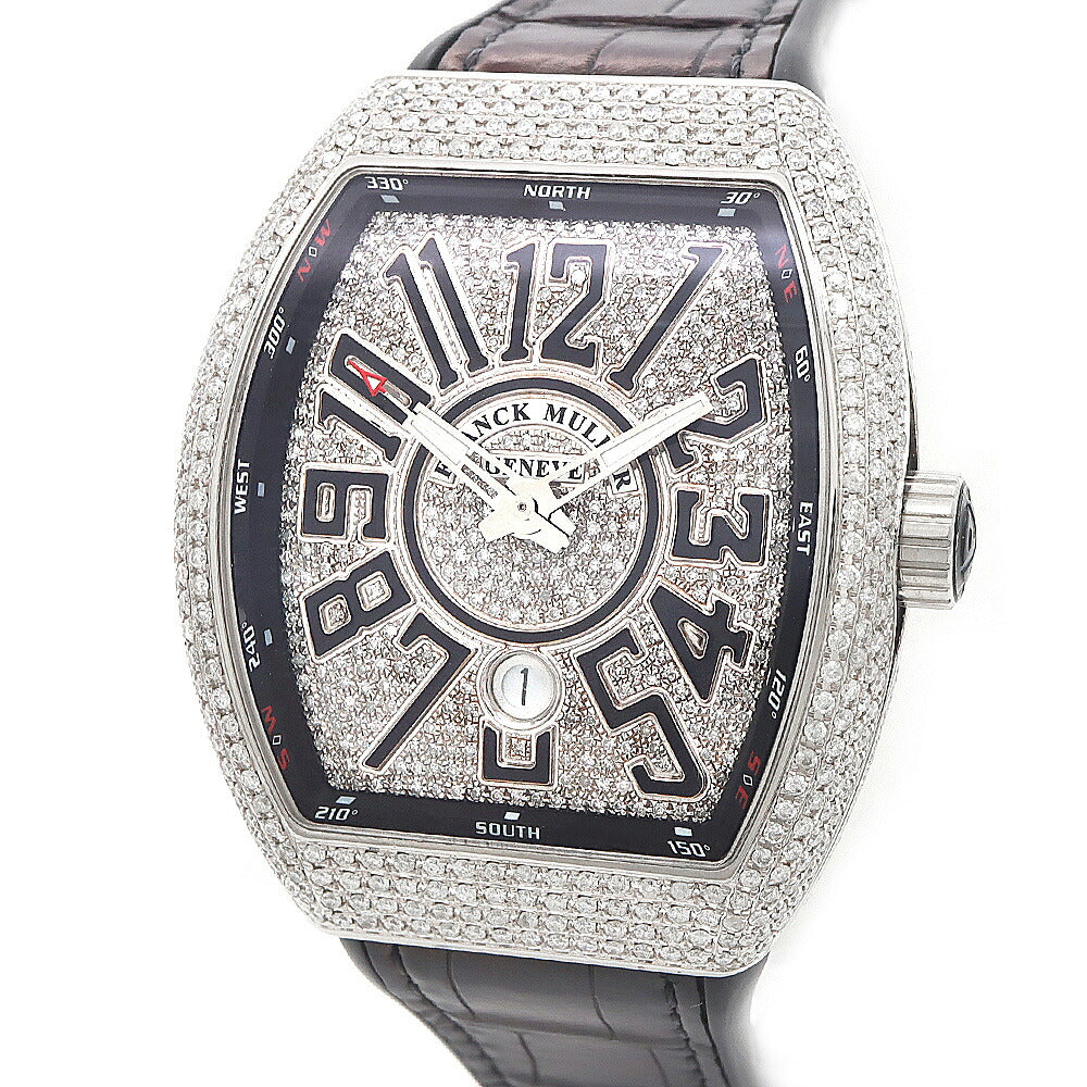FRANCK MULLER フランクミュラー ヴァンガード ダイヤベゼル V45SCDT ACNR ダイヤモンド ダイヤ文字盤 デイト SS ステンレス アフターダイヤ メンズ 自動巻き【6ヶ月保証】【中古】【腕時計】