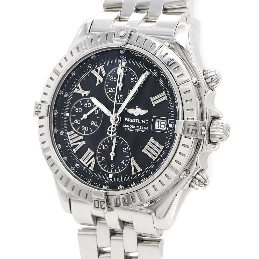 内部点検済 BREITLING ブライトリング クロスウィンド A13355 クロノグラフ デイト 100m防水 黒 ブラック SS ステンレス メンズ 自動巻き 【6ヶ月保証】【腕時計】【中古】