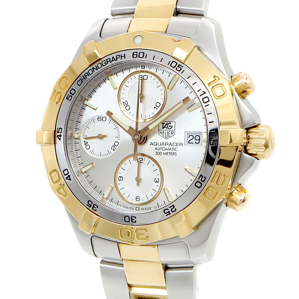 TAG Heuer タグホイヤー アクアレーサー クロノグラフ CAF2120 デイト スモールセコンド 300m防水 シルバー SS ステンレス YGP イエローゴールド コンビ メンズ 自動巻き【6ヶ月保証】【腕時計】【中古】
