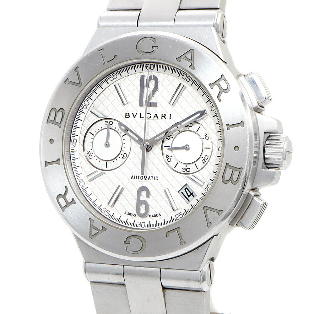 内部点検済 BVLGARI ブルガリ ディアゴノ クロノグラフ DG40SCH デイト スモールセコンド 白 ホワイト SS ステンレス メンズ 自動巻き【6ヶ月保証】【腕時計】【中古】