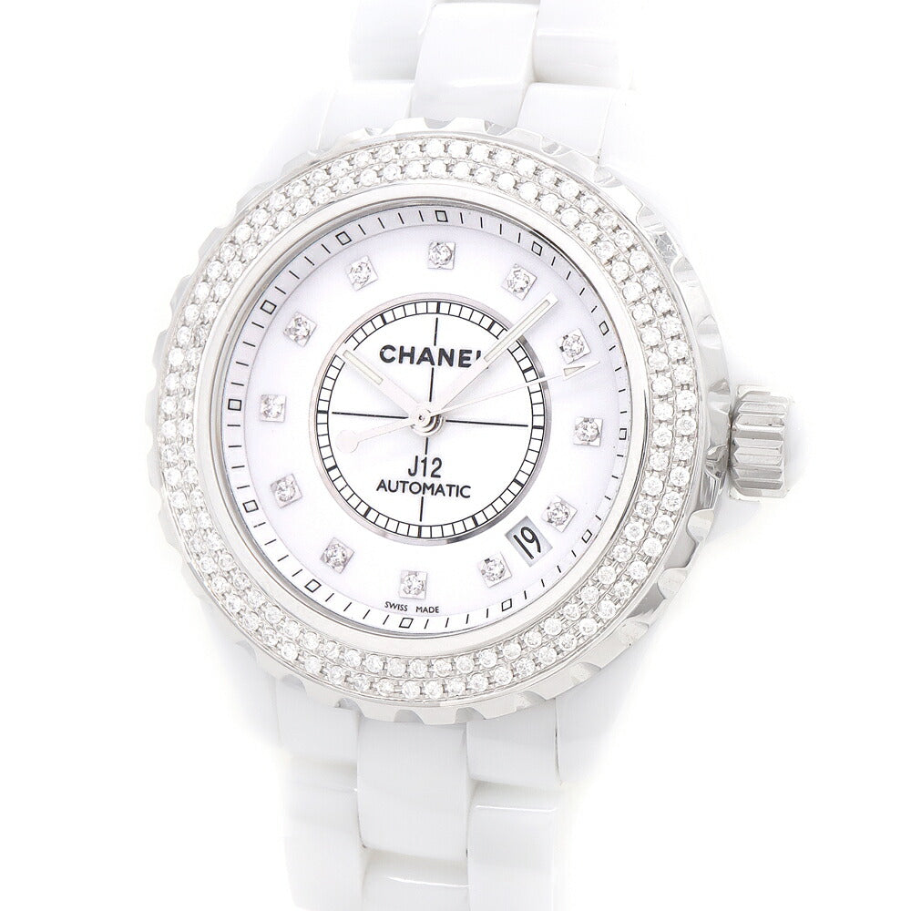 CHANEL シャネル J12 38mm 2重ダイヤベゼル H1996 ダイヤモンド 12Pダイヤ デイト 200m防水 白 ホワイト CE セラミック SS ステンレス アフターダイヤ メンズ 自動巻き【6ヶ月保証】【腕時計】【中古】