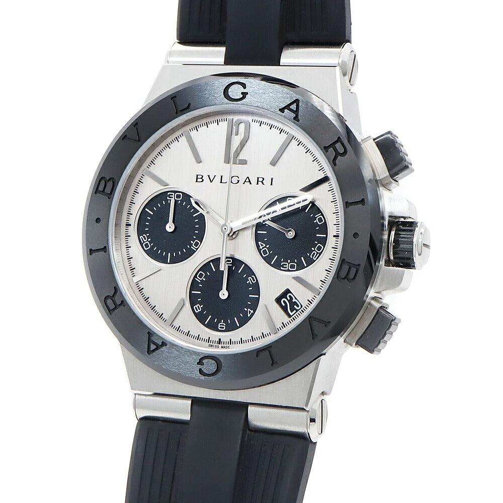 BVLGARI ブルガリ ディアゴノ クロノグラフ DG37SCCH デイト シルバー SS ステンレス CE セラミック コンビ 純正ベルト 純正尾錠 メンズ 自動巻き【6ヶ月保証】【腕時計】【中古】