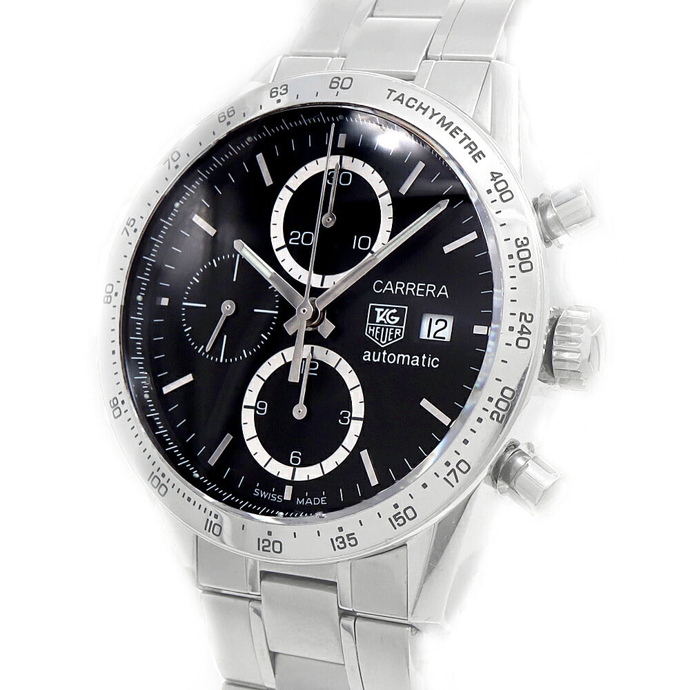 TAG Heuer タグホイヤー カレラ キャリバー16 クロノグラフ CV2016 デイト 裏スケ 50m防水 スモールセコンド タキメーター 黒 ブラック SS ステンレス メンズ 自動巻き【6ヶ月保証】【腕時計】【中古】