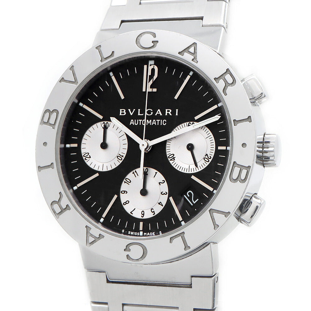 内部点検済 BVLGARI ブルガリ ブルガリブルガリ クロノグラフ BB38SSCH デイト 30m防水 黒 ブラック SS ステンレス メンズ 自動巻き【6ヶ月保証】【腕時計】【中古】