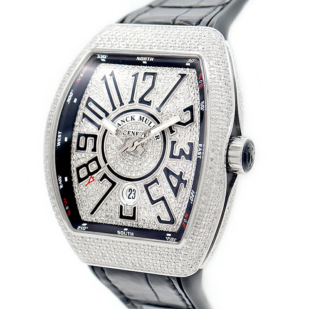 FRANCK MULLER フランクミュラー ヴァンガード ダイヤベゼル V45SCDT ACNR ダイヤモンド ダイヤ文字盤 デイト SS ステンレス アフターダイヤ メンズ 自動巻き【6ヶ月保証】【中古】【腕時計】