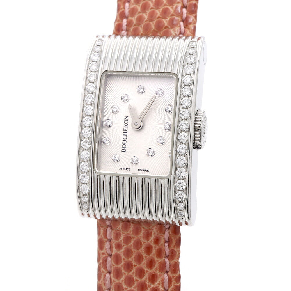 電池交換済 BOUCHERON ブシュロン リフレ ダイヤベゼル ダイヤモンド 12Pダイヤ シルバー SS ステンレス 純正ベルト 純正尾錠 レディース クォーツ【6ヶ月保証】【腕時計】【中古】