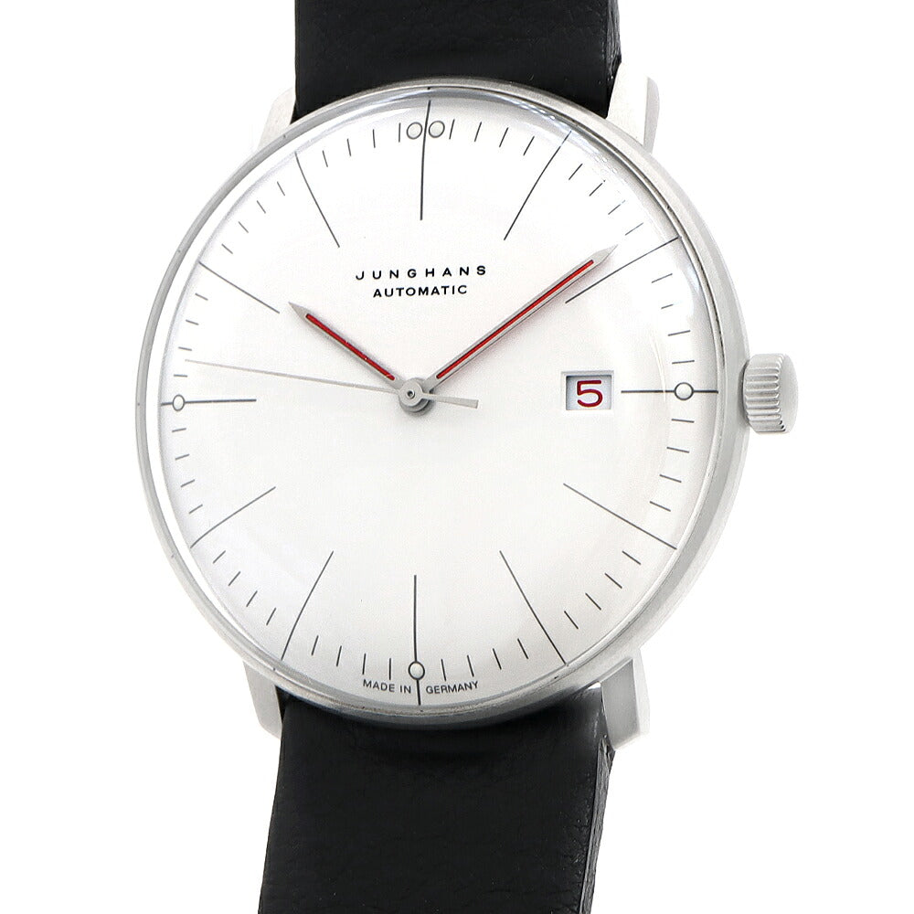 内部点検済 JUNGHANS ユンハンス マックスビル バウハウス 27/4009.02 デイト 裏スケ 30m防水 白 ホワイト SS ステンレス 純正ベルト 純正尾錠 メンズ 自動巻き【6ヶ月保証】【腕時計】【中古】