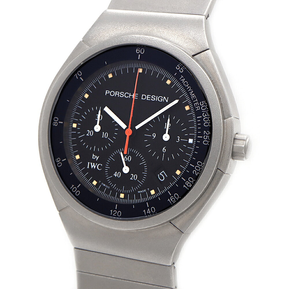 電池交換済 PORSCHE DESIGN By IWC ポルシェデザイン クロノグラフ IW373201 デイト 黒 ブラック Ti チタン メンズ クォーツ【6ヶ月保証】【腕時計】【中古】