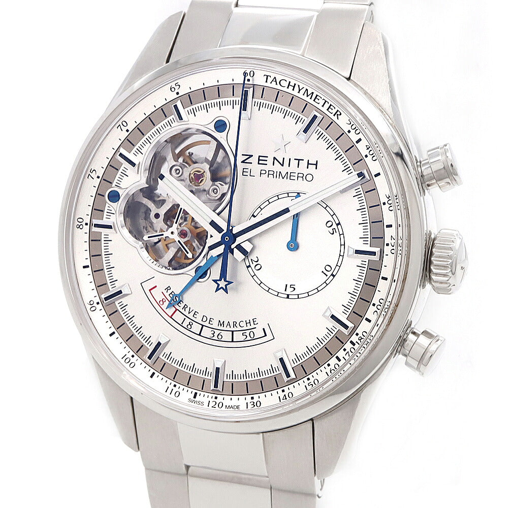 ZENITH ゼニス エルプリメロ クロノマスター オープン パワーリザーブ クロノグラフ 03.2080.4021 オープンハート 100m防水 裏スケ シルバー SS ステンレス メンズ 自動巻き【6ヶ月保証】【腕時計】【中古】