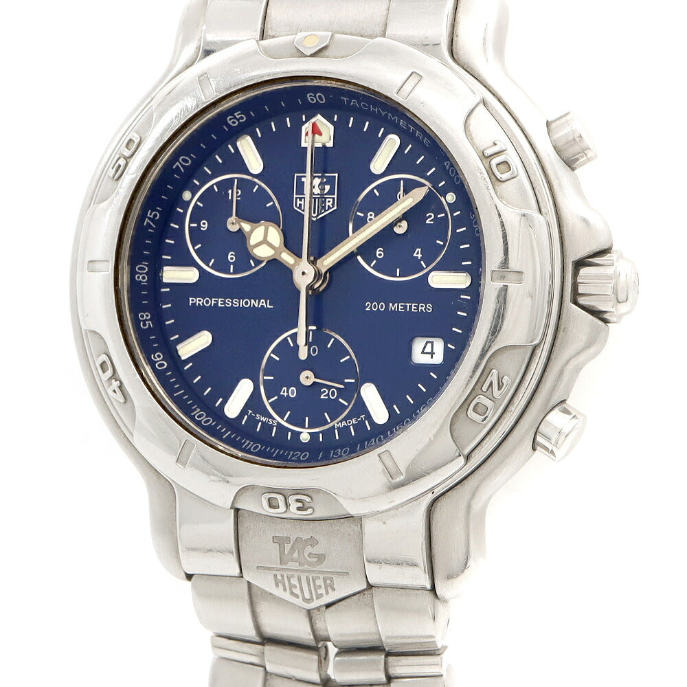 電池交換済 TAG Heuer タグホイヤー 6000シリーズ クロノグラフ CH1111 BA0675 デイト 200m防水 ブルー SS ステンレス メンズ クォーツ【6ヶ月保証】【腕時計】【中古】
