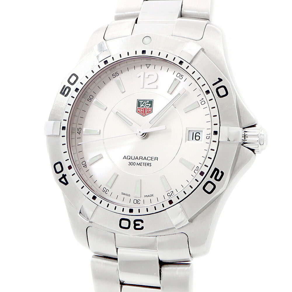 電池交換済 TAG Heuer タグホイヤー アクアレーサー WAF1112 BA0801 デイト 300m防水 シルバー SS ステンレス メンズ クォーツ【6ヶ月保証】【腕時計】【中古】