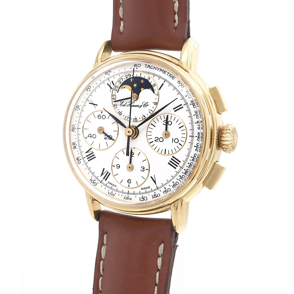 内部点検済 TAG Heuer タグホイヤー エドワード ホイヤー 125周年記念モデル クロノグラフ 188.505 ムーンフェイズ スモールセコンド デイト 白 ホワイト YGP イエローゴールド SS ステンレス コンビ ボーイズ メンズ 手巻き【6ヶ月保証】【腕時計】【中古】