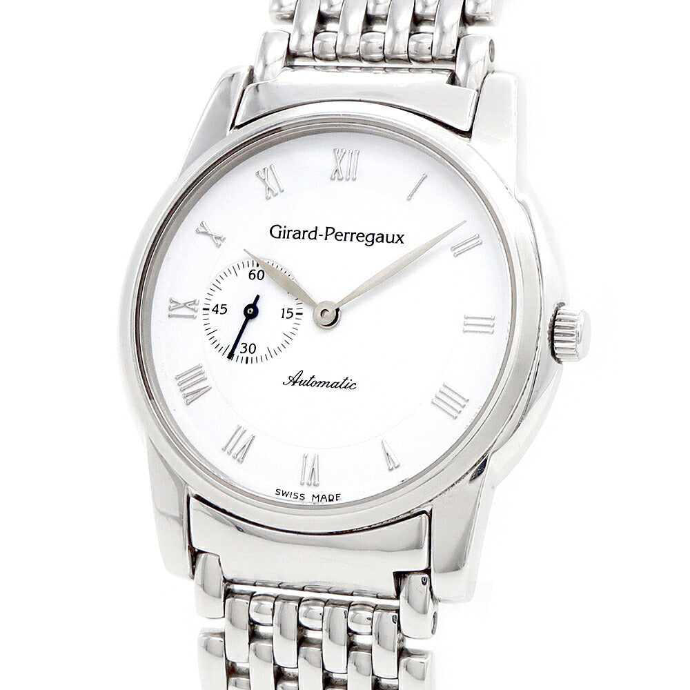 内部点検済 GIRARD PERREGAUX ジラールペルゴ フラットウォッチ 9050 90500A1.11.713 裏スケ スモールセコンド 白 ホワイト SS ステンレス メンズ 自動巻き GP【6ヶ月保証】【腕時計】【中古】