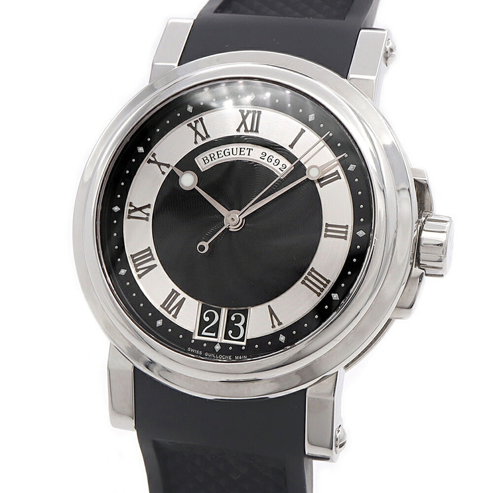 Breguet ブレゲ マリーンII ラージデイト 5817 5817ST 92 5V8 デイト 裏スケ 黒 ブラック ギョーシェ SS ステンレス メンズ 自動巻き【6ヶ月保証】【腕時計】【中古】