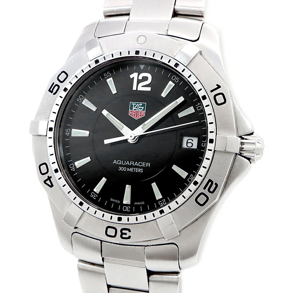 電池交換済 TAG Heuer タグホイヤー アクアレーサー WAF1110 デイト 300m防水 黒 ブラック SS ステンレス メンズ クォーツ【6ヶ月保証】【腕時計】【中古】