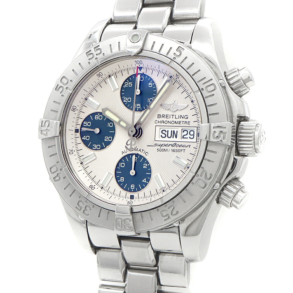 BREITLING ブライトリング スーパーオーシャン クロノグラフ A13340 デイデイト 500m防水 シルバー 青 ブルー SS ステンレス メンズ 自動巻き【6ヶ月保証】【腕時計】【中古】