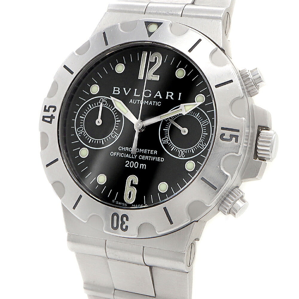 BVLGARI ブルガリ ディアゴノ スクーバ クロノグラフ SCB38S 200m防水 スモールセコンド 黒 ブラック SS ステンレス メンズ 自動巻き【6ヶ月保証】【腕時計】【中古】
