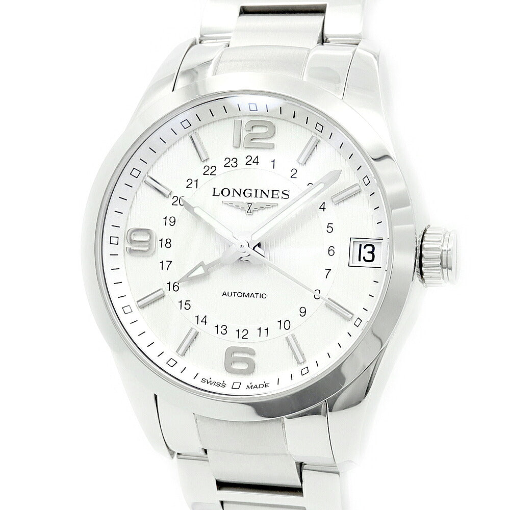 LONGINES ロンジン コンクエスト クラシック GMT L2.799.4.76.6 デイト 裏スケ 50m防水 シルバー SS ステンレス メンズ 自動巻き【6ヶ月保証】【腕時計】【中古】