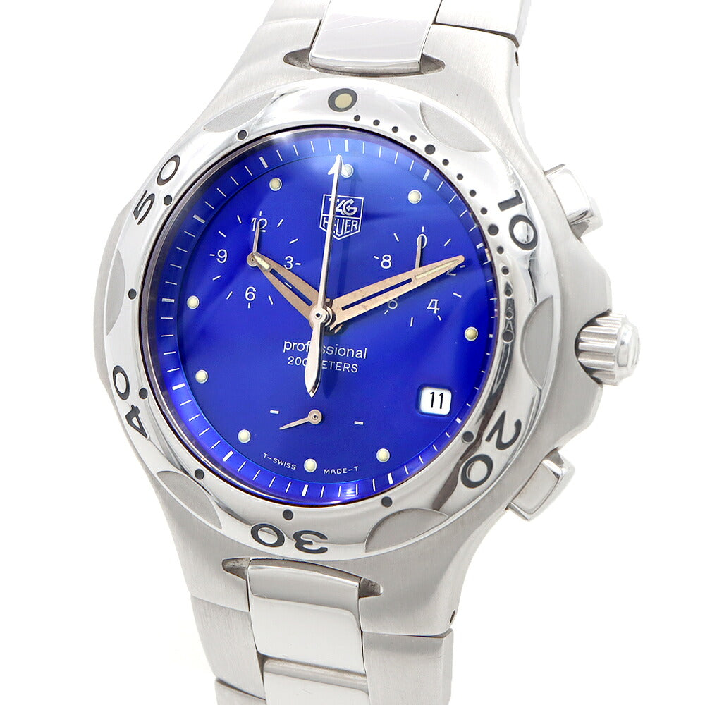 電池交換済 TAG Heuer タグホイヤー キリウム クロノグラフ CL1112 デイト 200m防水 青 ブルー SS ステンレス メンズ クォーツ【6ヶ月保証】【腕時計】【中古】