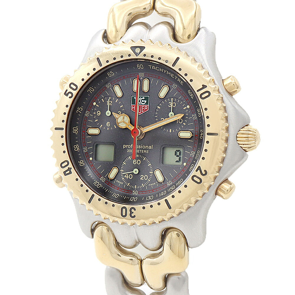 電池交換済 TAG Heuer タグホイヤー S/el セル セナモデル プロフェッショナル クロノグラフ CG1122-0 デイト 200m防水 グレー SS ステンレス YGP イエローゴールド コンビ メンズ デジアナ クォーツ【6ヶ月保証】【腕時計】【中古】