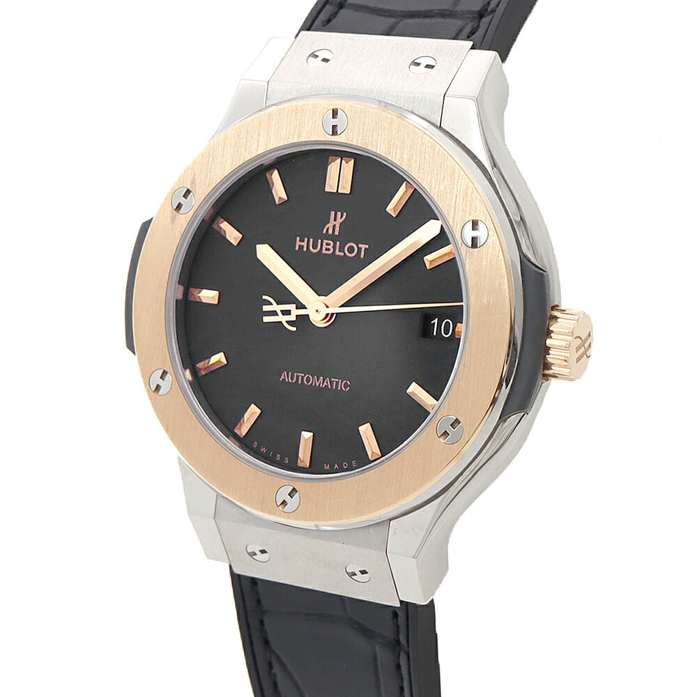 HUBLOT ウブロ クラシックフュージョン キングゴールド チタニウム 565.NO.1181.LR デイト 黒 ブラック K18KG キングゴールド Ti チタン 純正ベルト 純正尾錠 メンズ レディース ボーイズ 自動巻き【6ヶ月保証】【腕時計】【中古】
