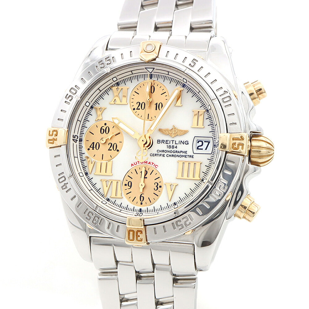 BREITLING ブライトリング クロノコックピット B13358 クロノグラフ デイト 100m防水 白 ホワイト SS ステンレス YG イエローゴールド コンビ メンズ 自動巻き【6ヶ月保証】【腕時計】【中古】